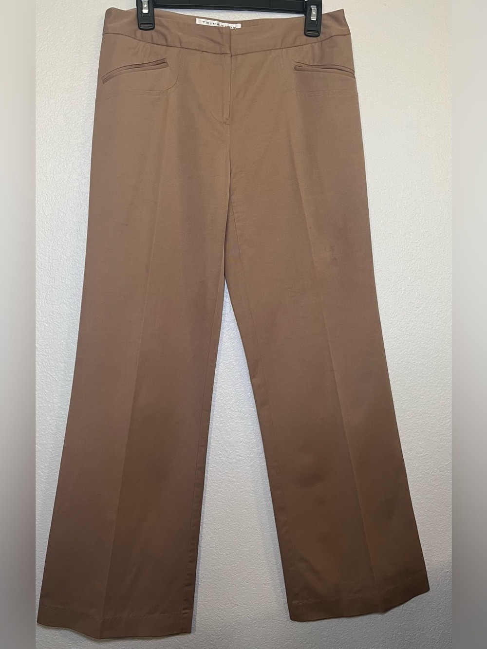 Trina Turk Sunset Wide Leg Pants Tan Khaki Nylon Cotton Stretch 231318 Size 6